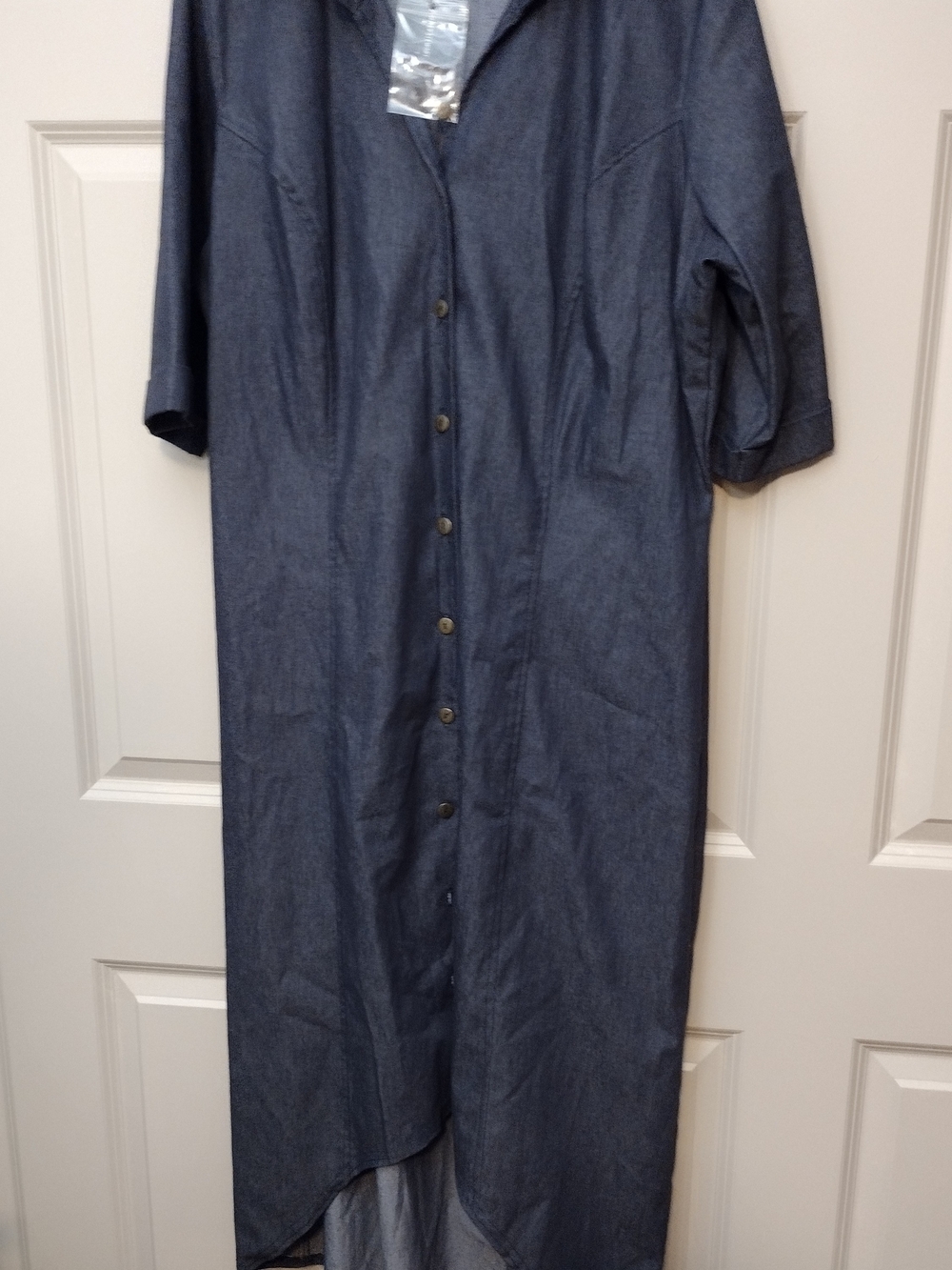 Dark Blue Button-Front Long Jean Dress